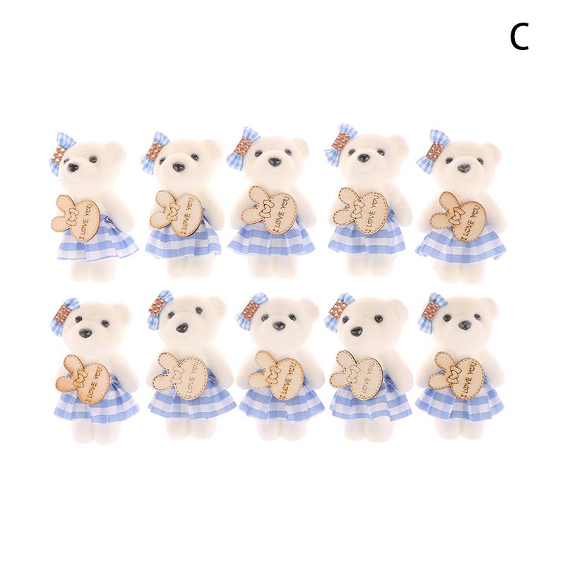 10PCS 10cm Plaid Bear Bouquet Small Bear Couple Bear Gift Packaging Wedding Gift Birthday Present