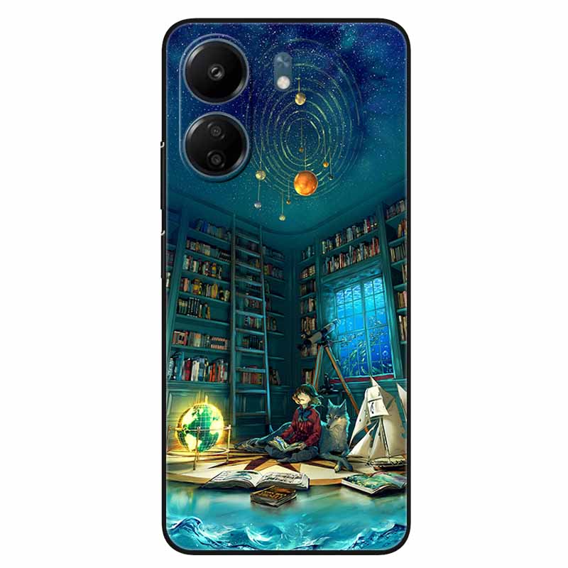 For Xiaomi Redmi 13C 4G Case Animals Painted Black Bumper Silicon TPU Coque for Redmi13C 4G 13 C Shockproof Covers Wolf Soft Bag