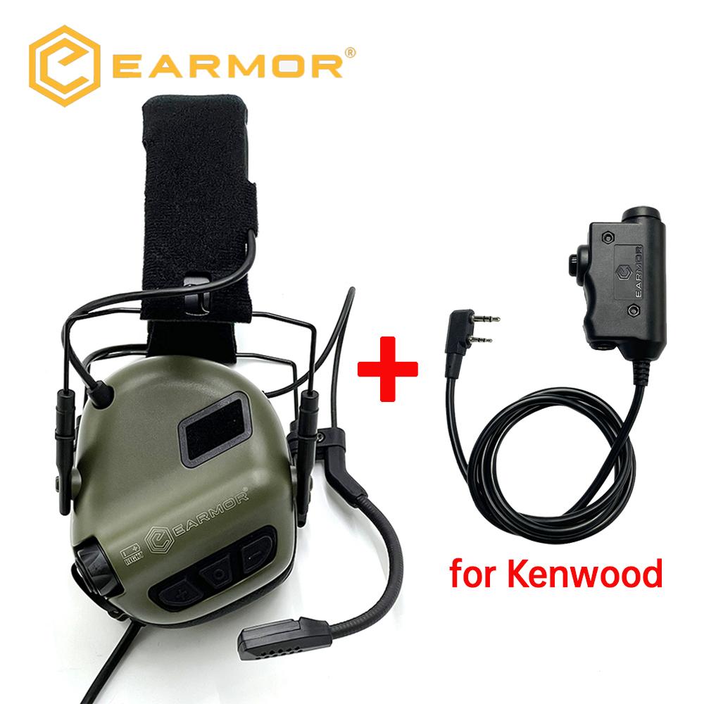 Cuffie Tattiche di Comunicazione EARMOR M32 SE, Protezioni Acustiche Elettroniche per Tiro, Cuffie Antirumore e Adattatore PTT EARMOR M51(KEN)