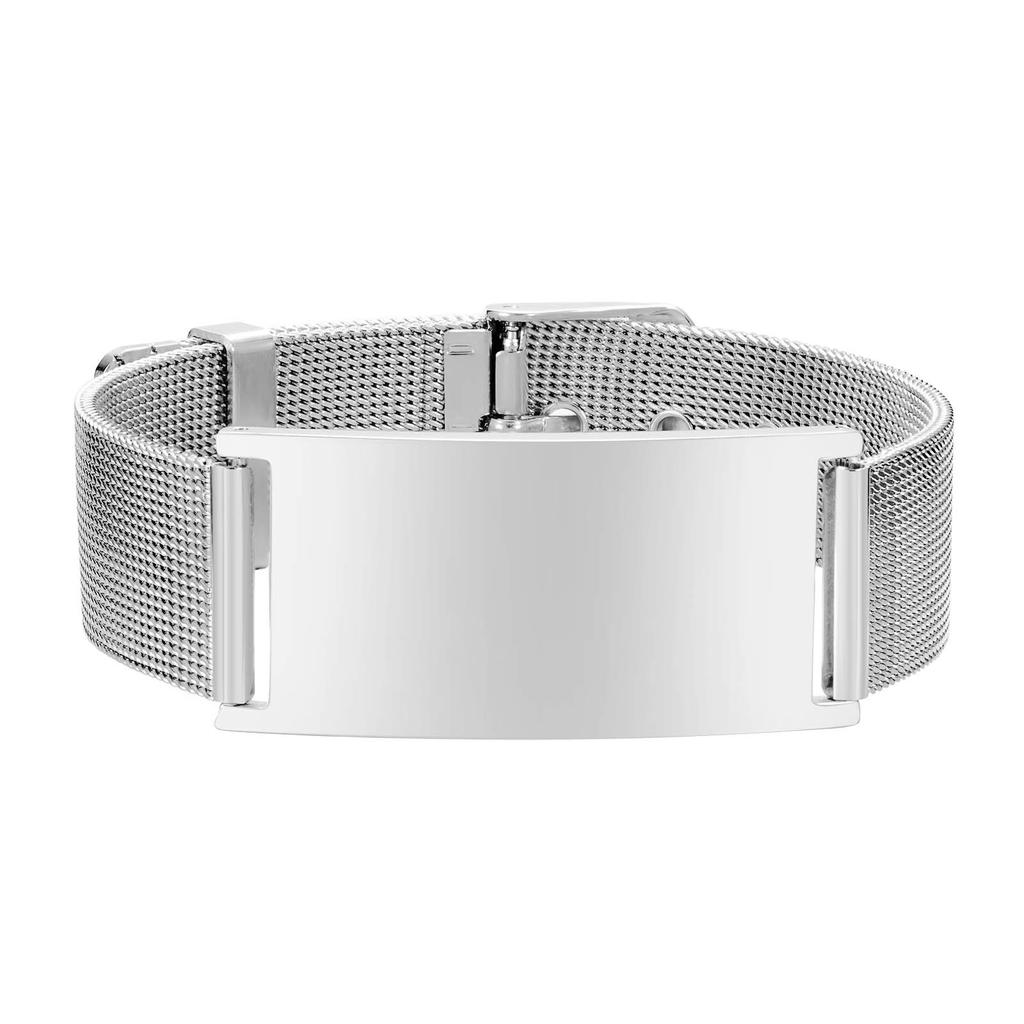 Free Personalized Medical Alert ID Bracelets for Men, Waterproof 10mm/16mm Wide Stainless Steel Mesh Band Wristband ICE Jewelry