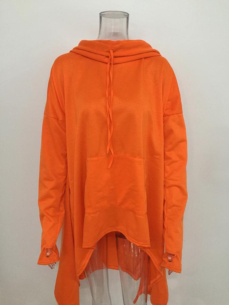 2018 Autumn/Winter European American Solid Color Long Hooded Sweatshirt