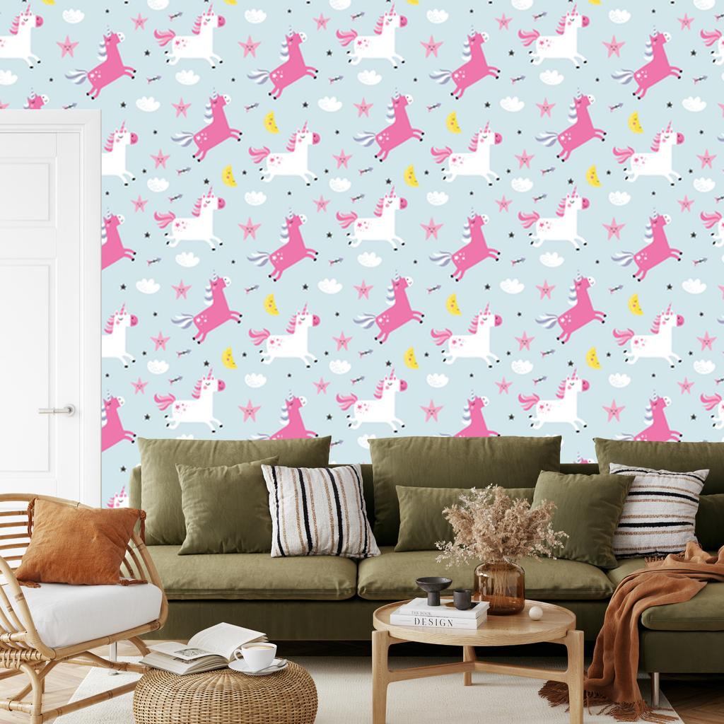 Unicorns stars and moons wallpaper for living room and bedroom 50x1000