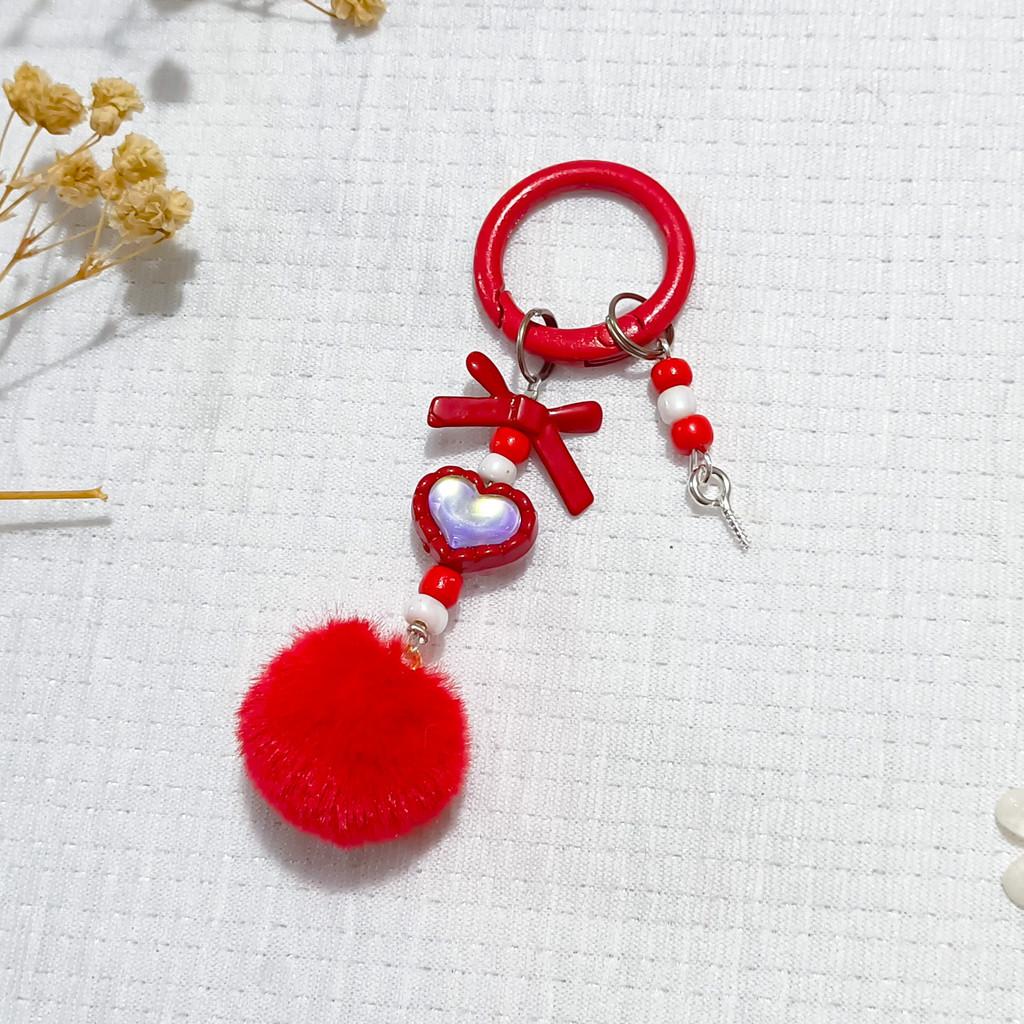Heart Alloy Keychain Diy Mobile Phone Chain With Bead Pendant For Women