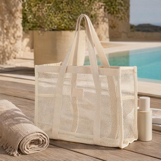 Borsa da Spiaggia in Rete, Borsa Leggera ad Alta Capacità, Svuotamento Rapido Traforata, Borsa a Shopper Ultraleggera per Viaggio, Articoli da Toeletta, Cosmetici