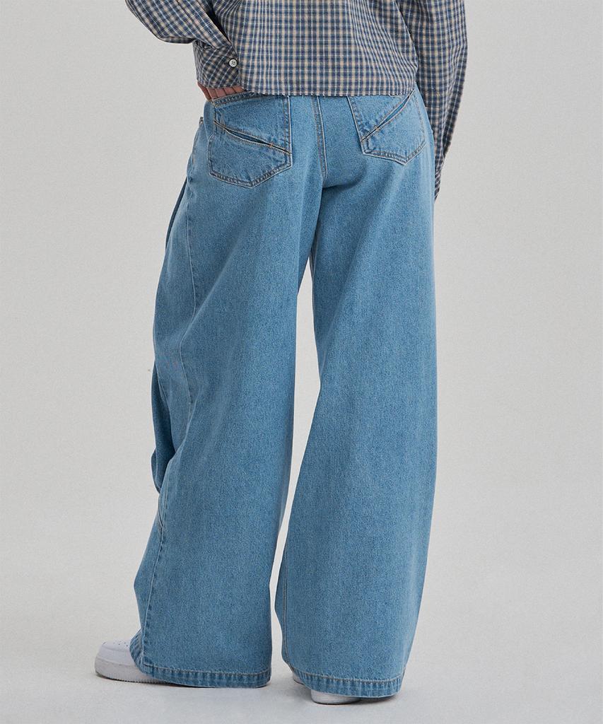 Jenyujeu Women'S Wise Pintuck Denim Pants - Blue