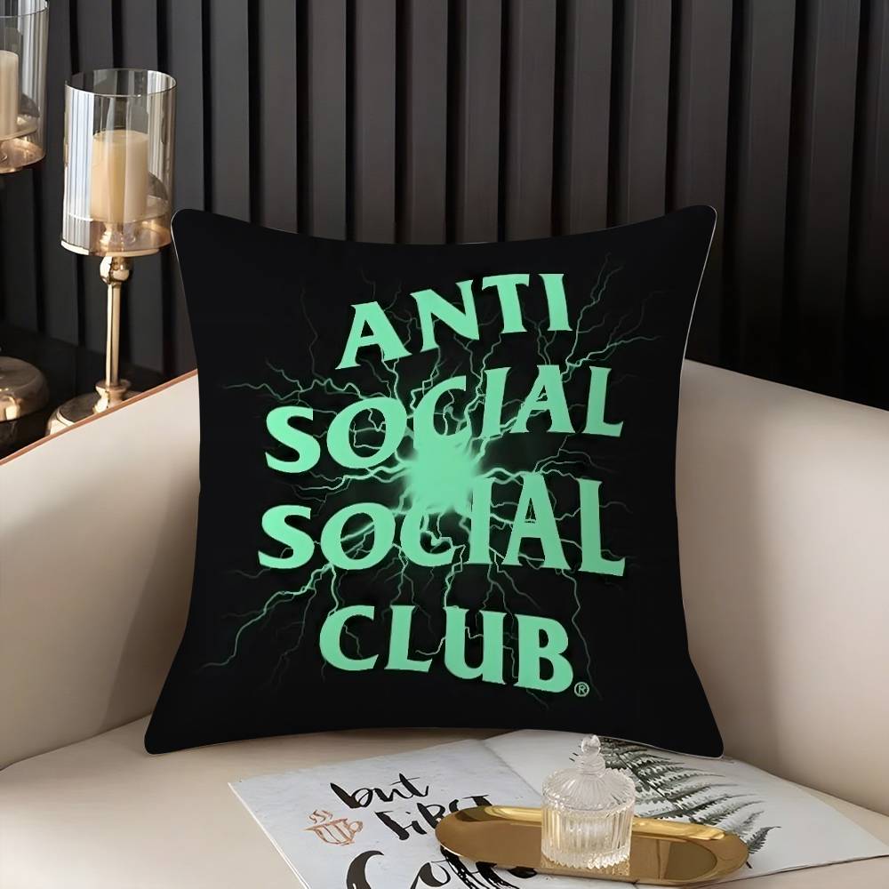 A-Anti Social S-Social Club Pillow Case Home Dorm Chair Back Short Plush Double-Sided Printing Office Nap Time Cushion Cover