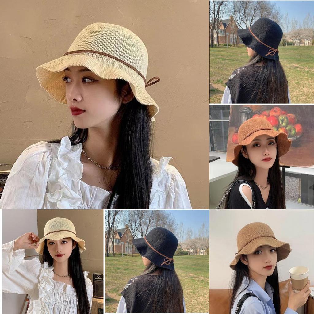 Cappello da Sole Estivo da Donna in Maglia con Fiocco a Falda Corta Protezione Solare per Uso Casual