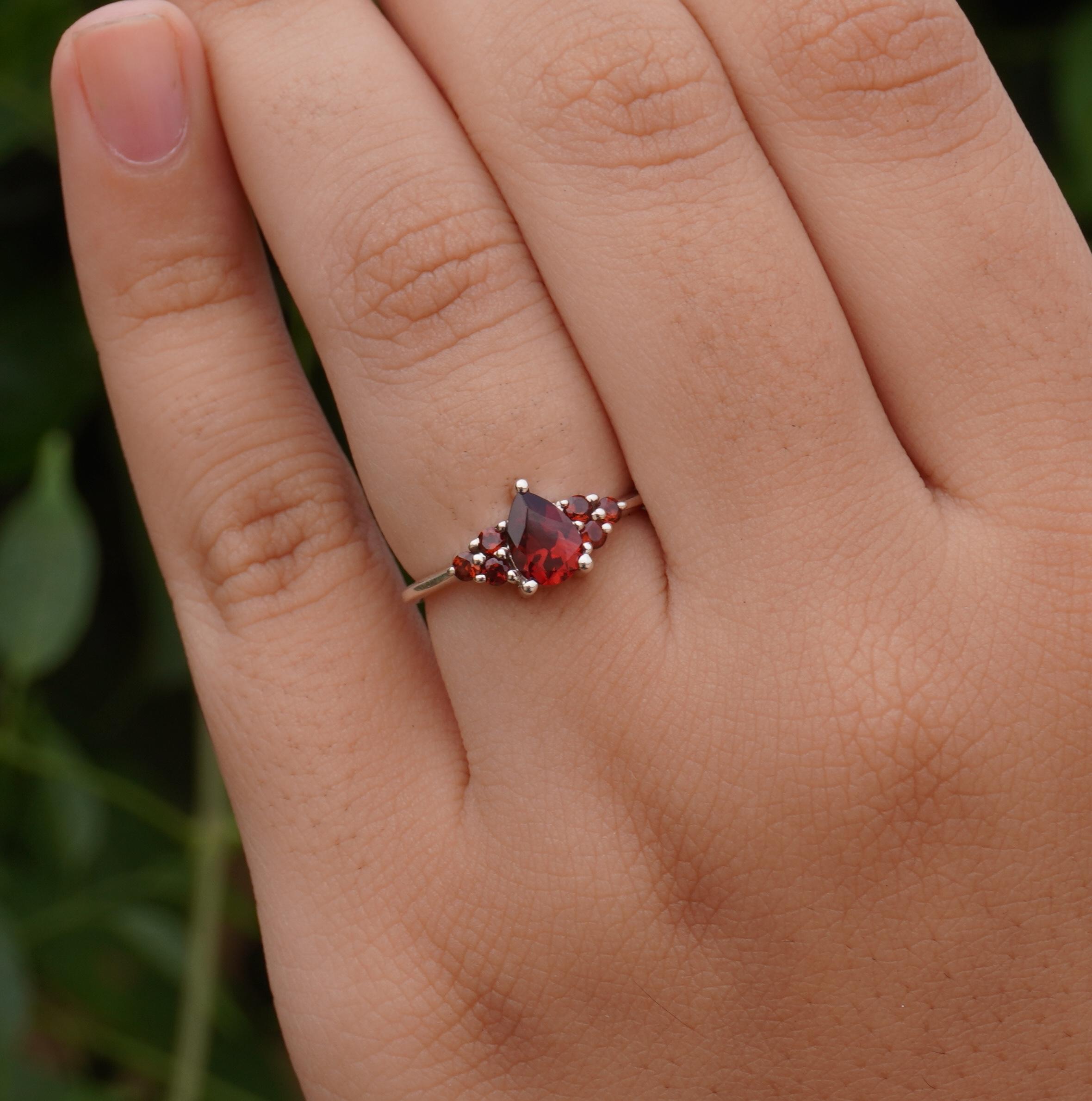 

Minimal Garnet Ring, Women s Stacking Ring, Natural Garnet Ring, Sterling Silver, Dainty Gemstone Ring, Christmas Gift, Anniversary gift US 4