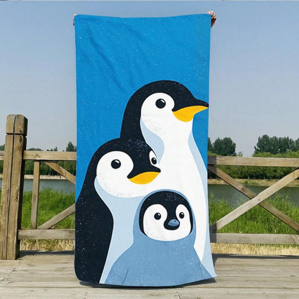 1 Stück Pinguin-Familie Strandtuch Einseitiger 2D-Druck Niedliches Weiches Strandtuch Strand Pool Badezimmer Handtuch Warme Atmosphäre Zubehör Geschenk