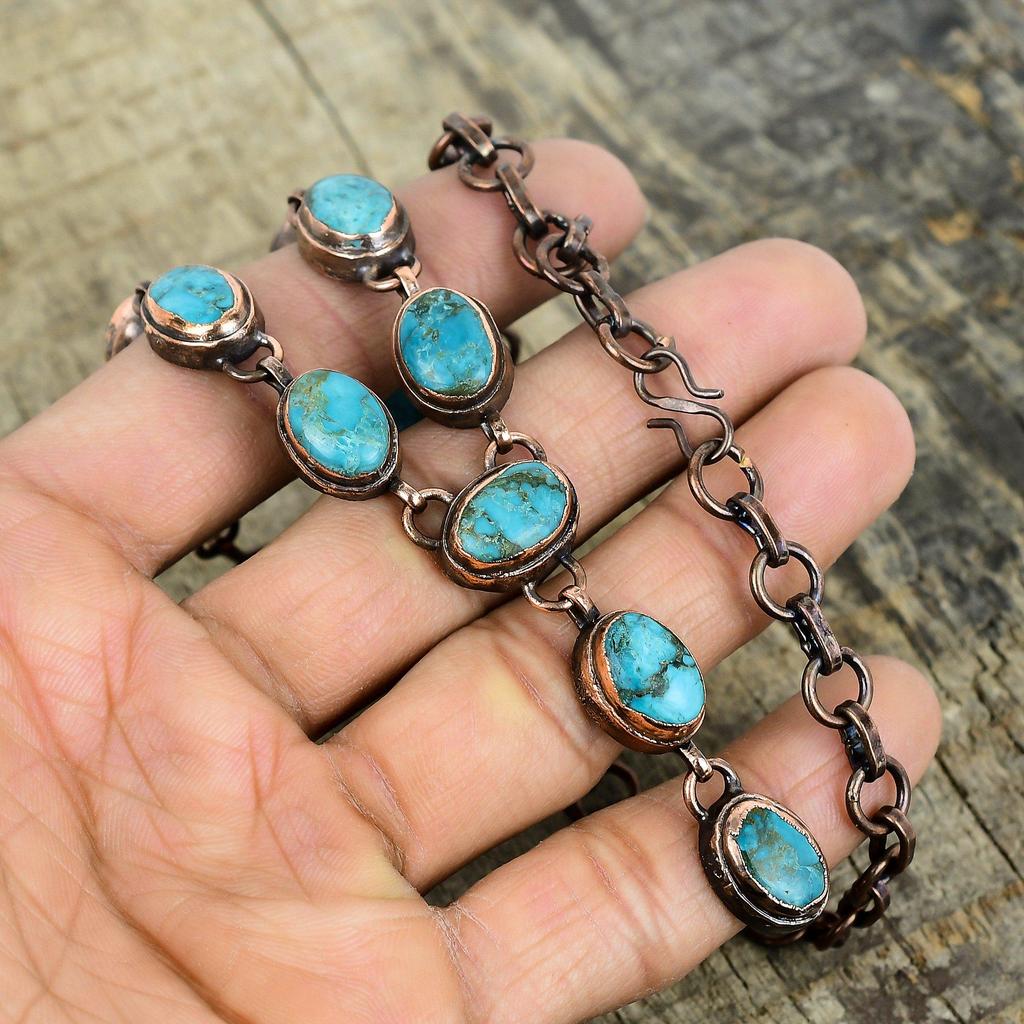 Tibetan turquoise necklace electroformed copper necklace adjustable chain necklace handmade electroformed jewelry gemstone necklace for gift