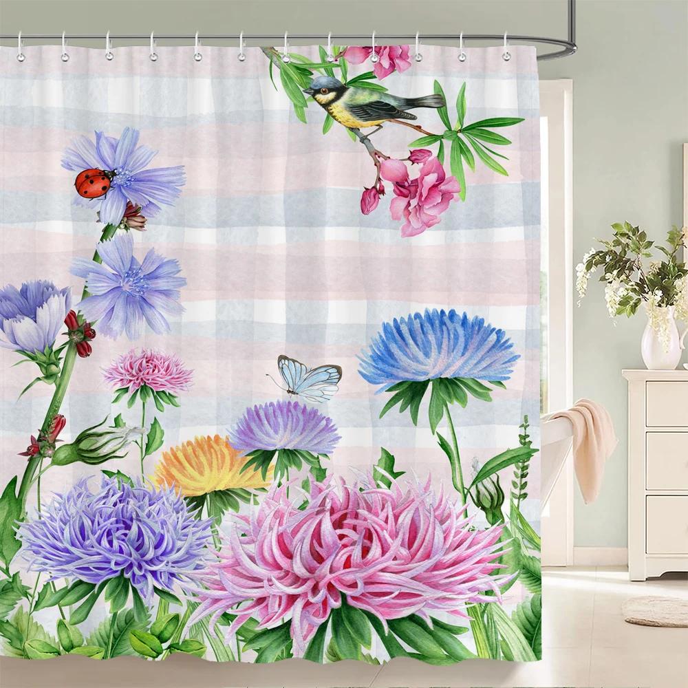 240x180cm Bathroom Waterproof Shower Curtain Beautiful Flower Plant Leaves Printing Polyester Home Decoration Curtain With Hook