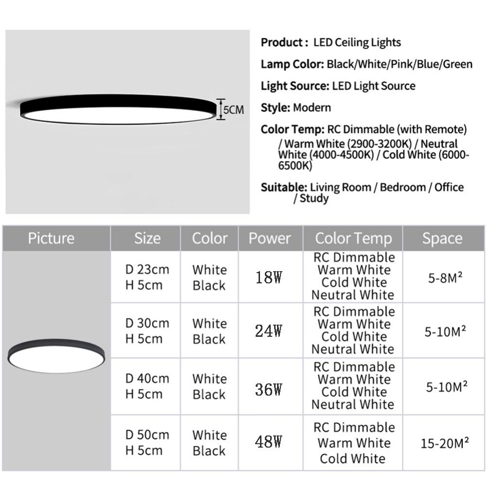 Led Ceiling Lamp 18w 24w 36w Modern Panel Ceiling Lights For Living Room Bedroom Kitchen Indoor Lighting Remote control 110 220V