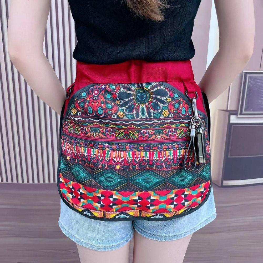 Ethnic Pattern Portable Waist Bag Waterproof Oil-resistant Multi-Function Tool Pouch Stain-resistant Polyester