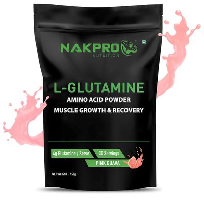 Nakpro L-Glutamine Powder | 4g Glutamine Per Serving, 30 Servings | Post Workout Amino Acid Supplement for Muscle Growth and Recovery (Pink Guav