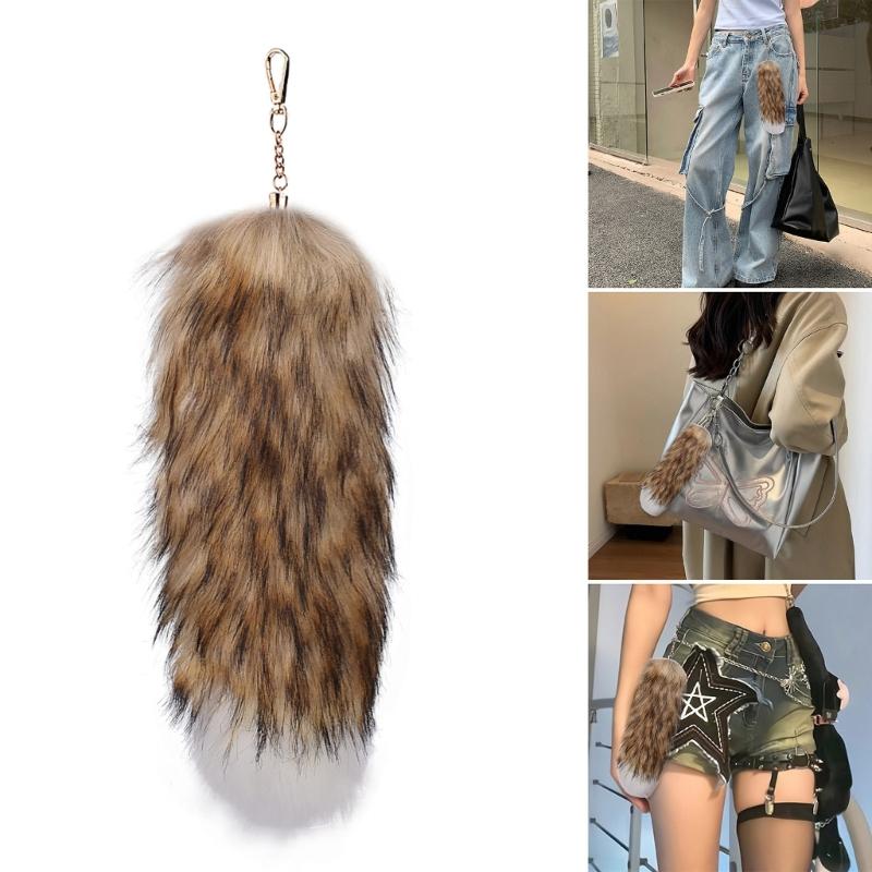 Trendy Foxes Tail Key Holder Accessory Sturdy Plush Synthetic Leather Bag Ornament Portable for Stylish Ladies Women