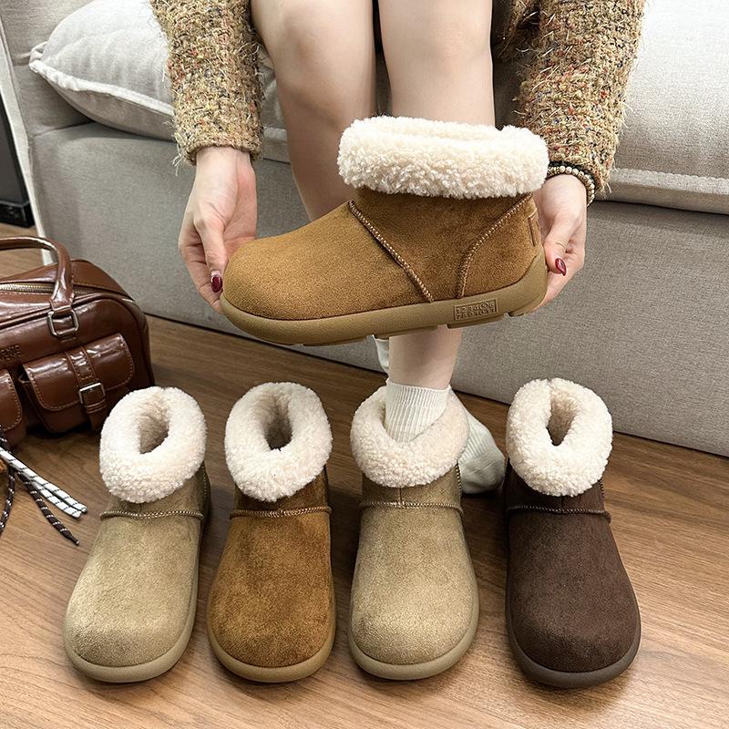 Versatile snow boots women's platform big head short boots 2025 new velvet cotton shoes frosted leather bread shoes