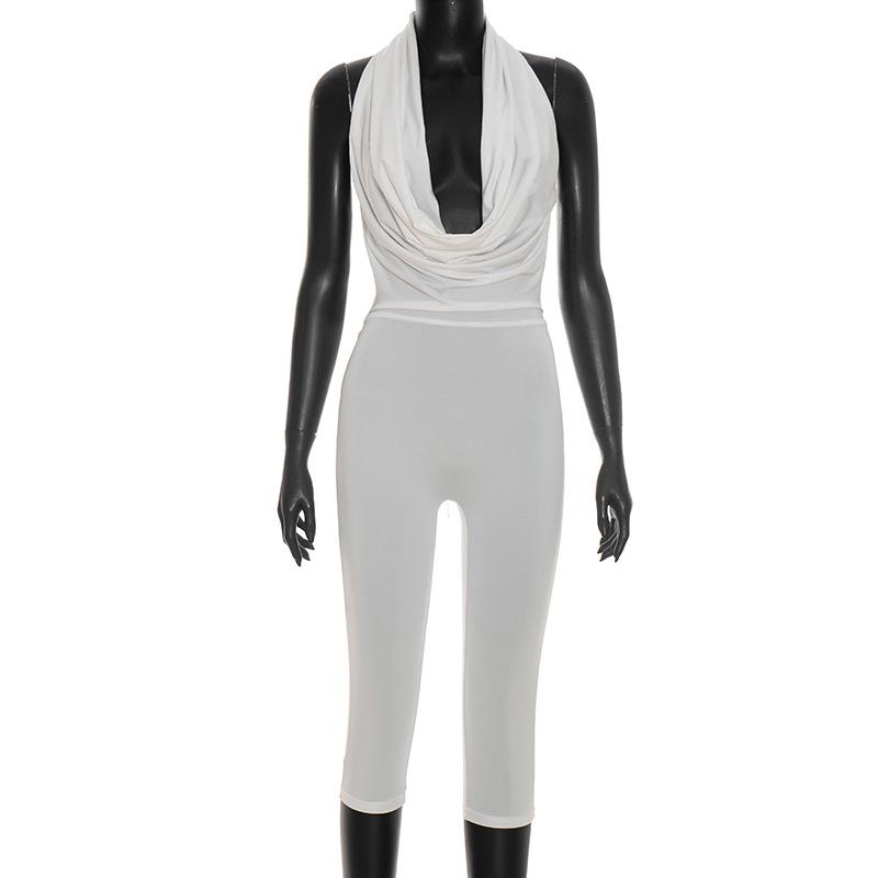 Women's 2026 Summer Draped Neck Backless Tie Bodycon Jumpsuit
