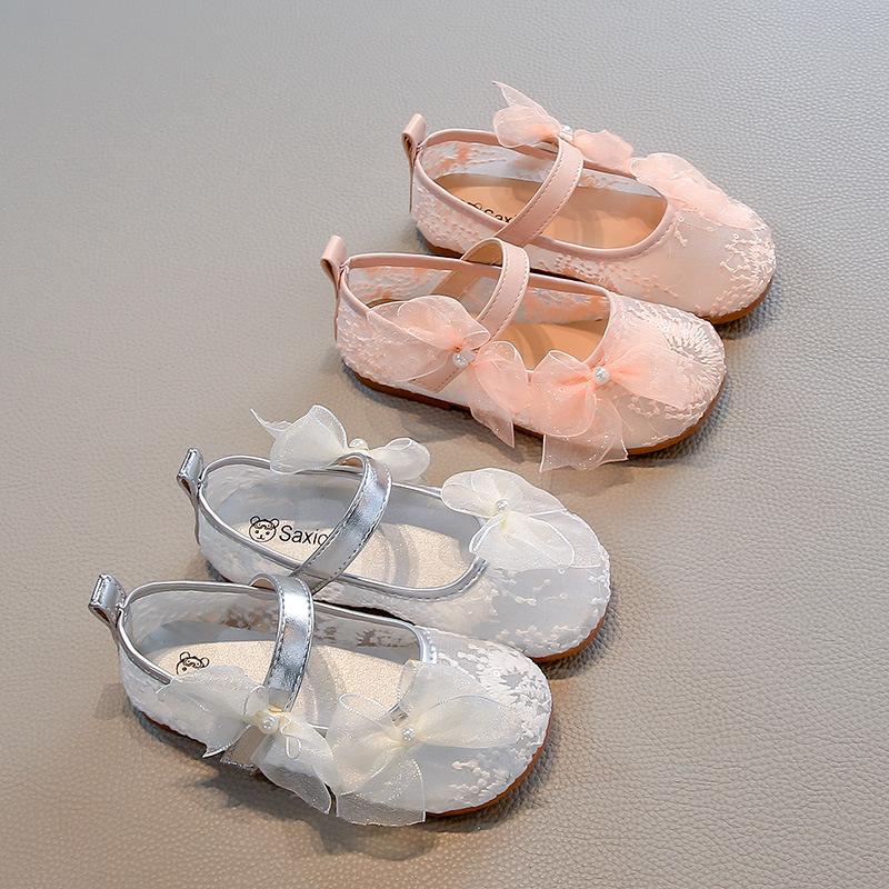 Girls Princess Shoes Sweet Lace Bows Kids Flat Shoes Mesh Breathable 2025 Summer New Children Casual Shoes Soft Sole Trendy