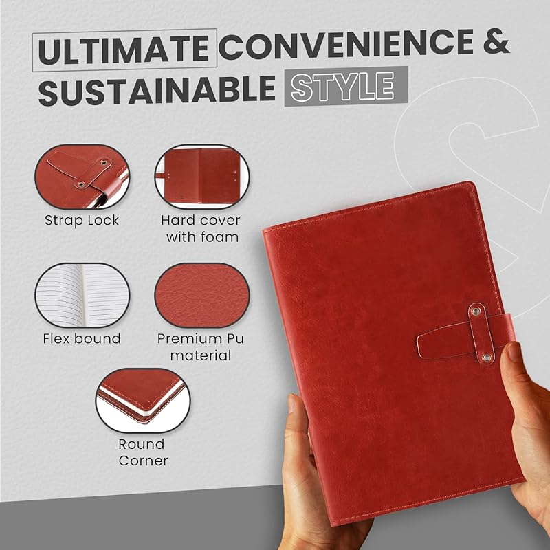 Cubic Diary with Pu Leather Cover for Writing, Planning, Travel, Office Use, A5 Paper Size, Hard Bound Journal with Magn