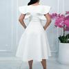 Womens Elegant Ruffle Sleeve Waist Tie A Line Midi Evening Dress