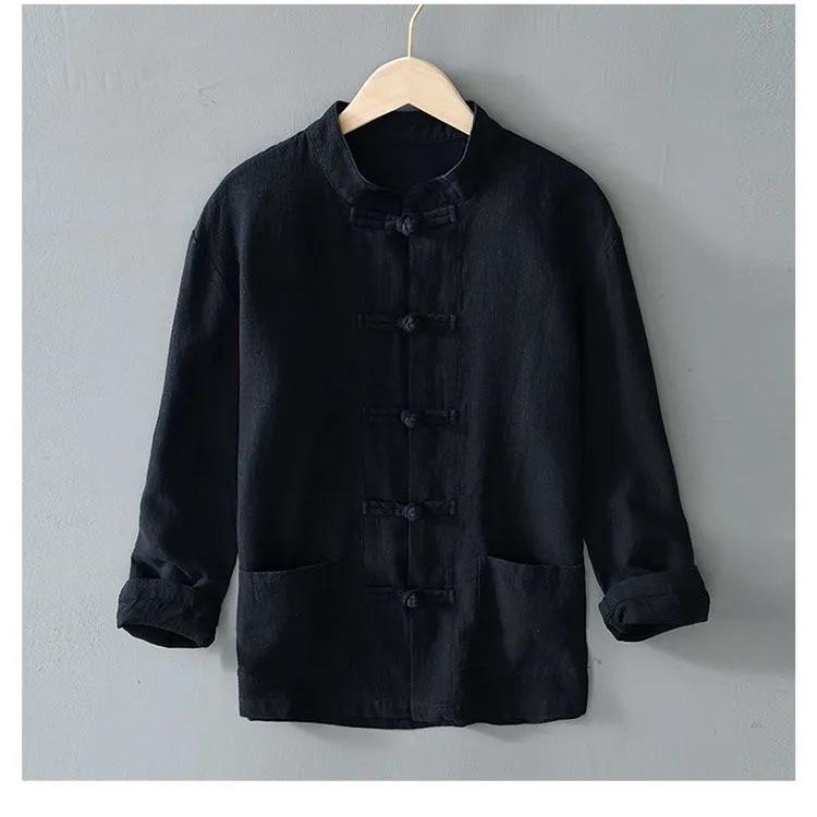 Men's Chinese Buttoned Cotton-Linen Shirt Jacket: Casual Tang Suit, Loose Ancient-Style Hanfu, Large Size, Middle-Aged Top