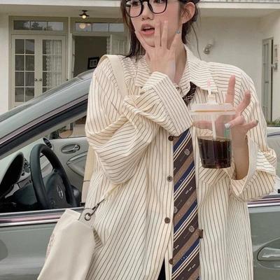 Chemises à Manches Raglan Rayées avec Cravate Printemps Automne Femmes Japonaises Manches Longues Amples Blouses Dame Polyvalentes Hauts Rétro