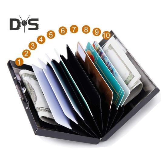 Suport subțire pentru carduri, suportă până la 10 carduri, portabil din oțel inoxidabil, blocare RFID, protejează confidențialitatea, portofel pentru carduri, organizator ușor pentru carduri