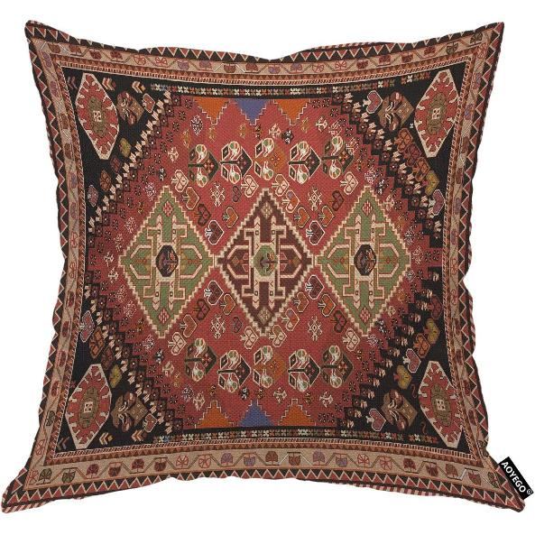 AOYEGO Persian Carpet Tribal Pattern Throw Pillow Cover Persian Embossing Ethnic Geometric Chaotic Diamond Grid Zigzag Pillow Case 18x18 Inch