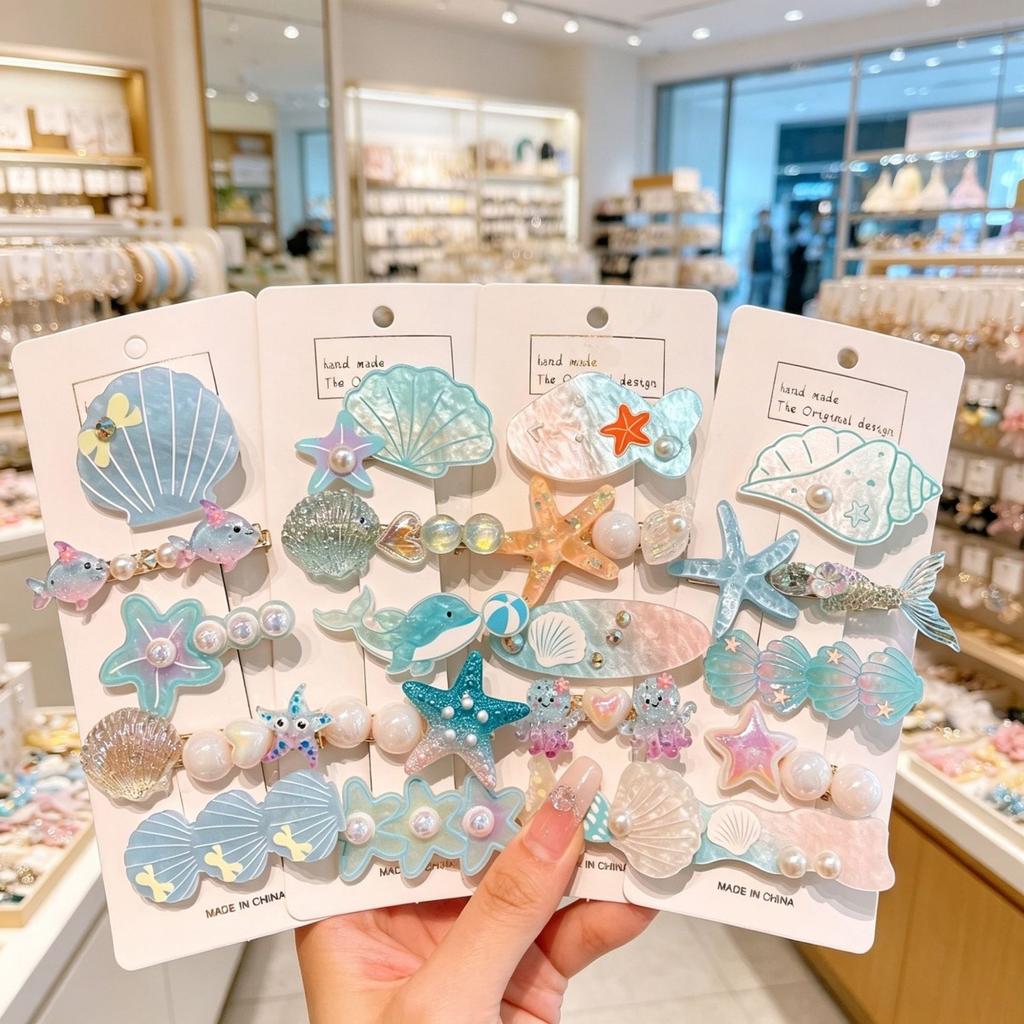 Summer Ocean Series Set Cute Children's Hairpin Pearl Hair Accessories Shell Starfish Hairpin Duckbill Clip