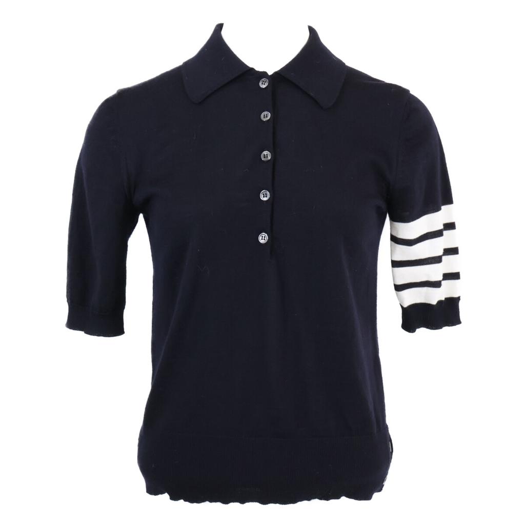 THOM BROWNE Domestically Licensed FKC334A-Y1014-415 4-Bar Wool Knit Polo Shirt tops 36 blackUsed
