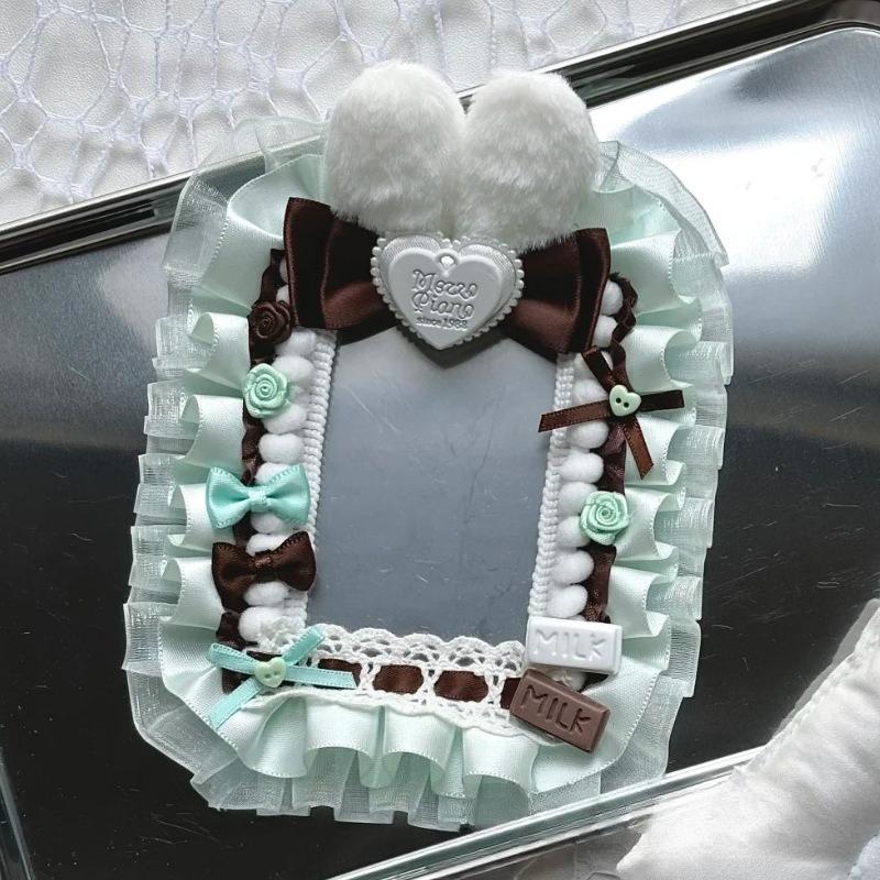 Cute Angel Cat Badge Holder for 58mm 65mm Anime Badges Lace Photo Card Holder 3 Inch Kpop Idol Photo Frames Handmade Card Binder