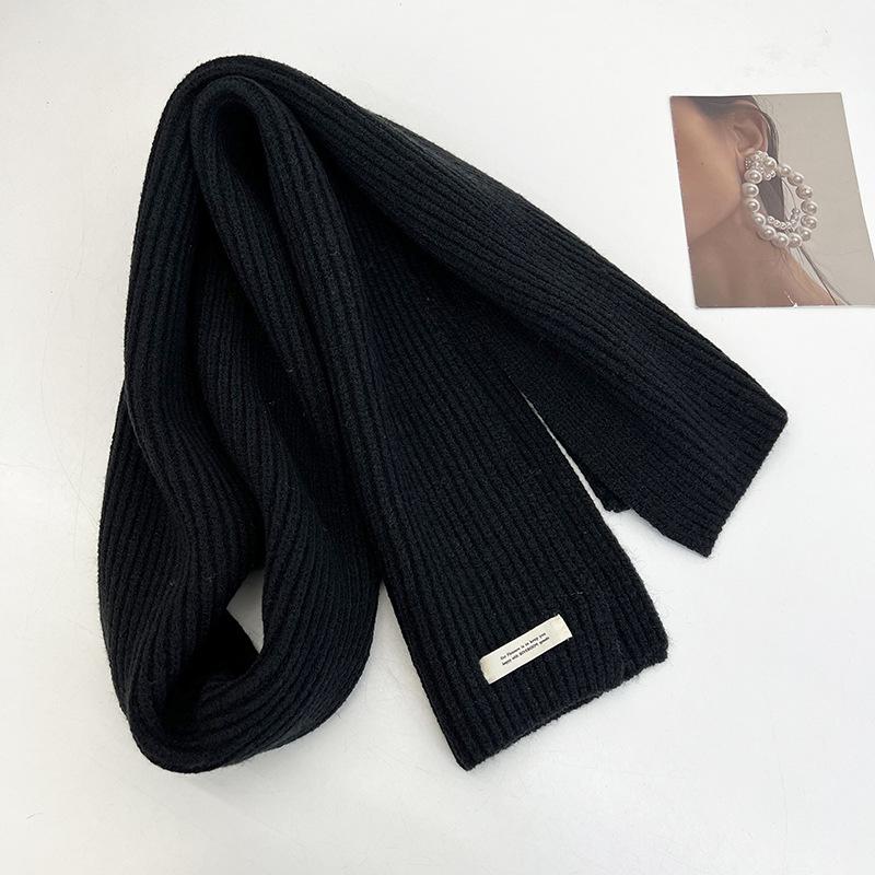 Korean Ins Solid Color Labeling Wool Scarf Women Winter Warm Versatile Student Couple Internet Celebrity Knitted Scarf Tide