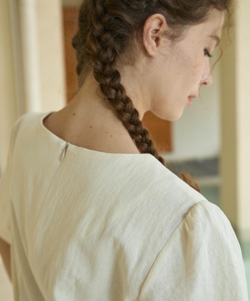 WIOE Linen Shirring Dress_Beige