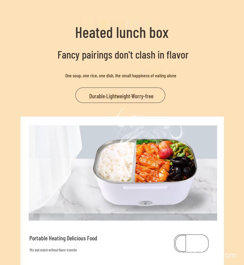 Portable 2-in-1 Electric Heating Lunch Box with Car Adapter, Stainless Steel & Plastic, Insulated for Home & Travel.