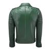 SKINOUTFIT Men's Motorcycle Leather Jacket Genuine Green Lambskin Café Racer Biker Outerwear