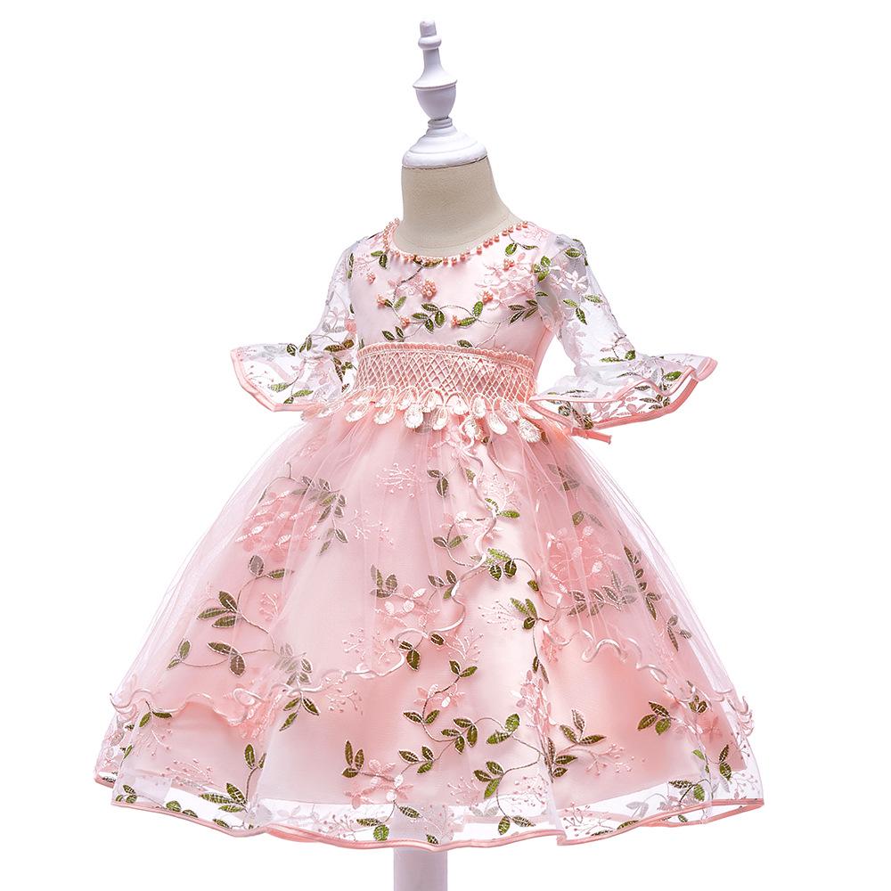 Embroidered Flare Sleeve Princess Mesh Dress for Girls