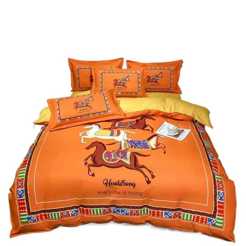 2PCS Single-sided Printed  Duvet Cover,Luxury Plaid Horse Bedding Set, European retro style Modern Duvet Cover with Pillowcases