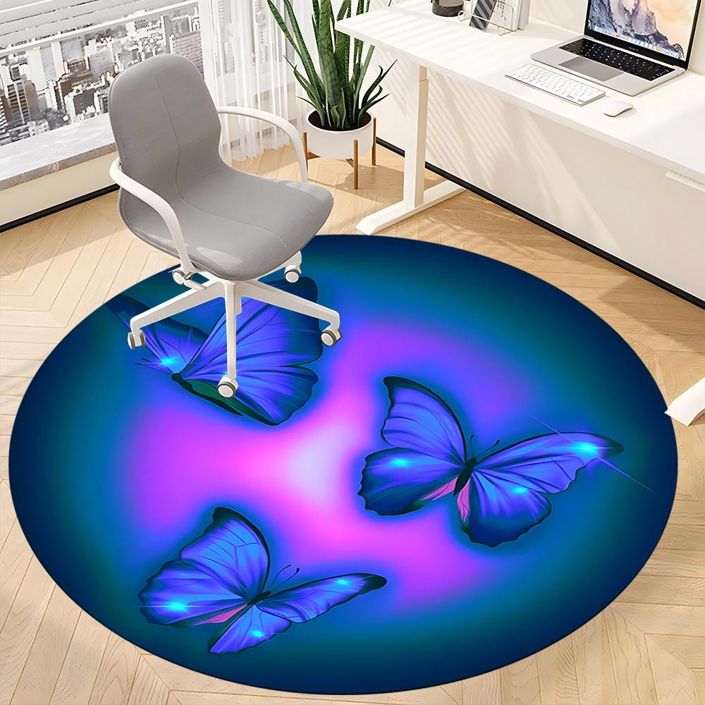 1pc Butterfly Blue Design Carpet for Office Non-Slip, Round Carpet, Soft & Comfortable, Carpet for Office, Lightweight Round Floor Mat yy251226079