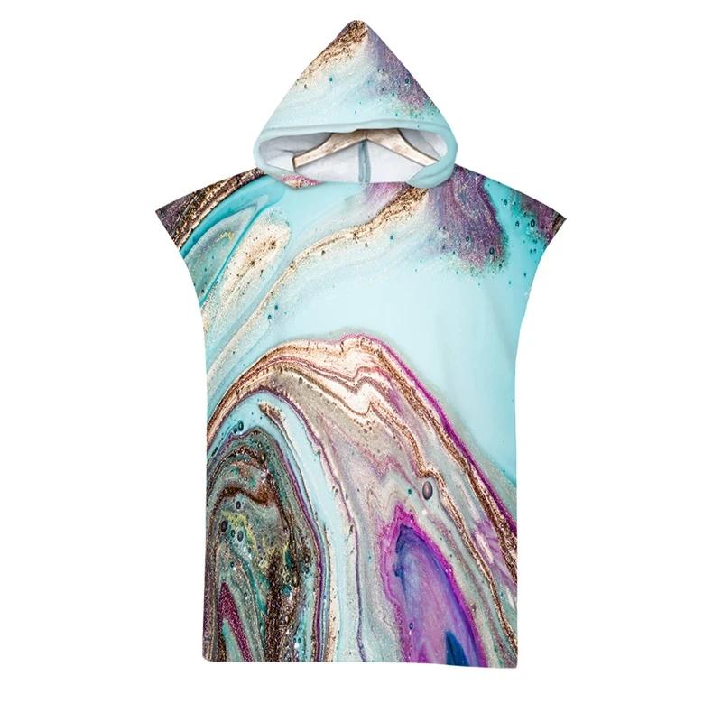 Microfiber Marble Printed Hooded Beach Towel for Boys Girls Adults Soft Quick Dry Swimming Pool Poncho Bath Towel Cloak Bathrobe