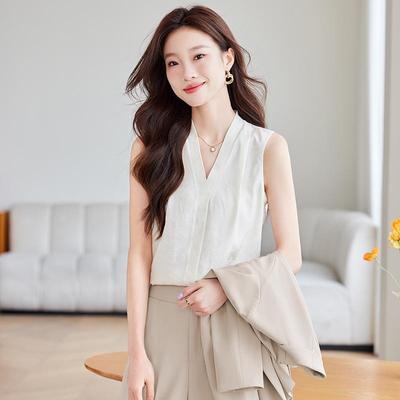 White V-neck Sleeveless Shirt Women's Spring and Autumn Professional Temperament Suit with Bottoming Vest Top