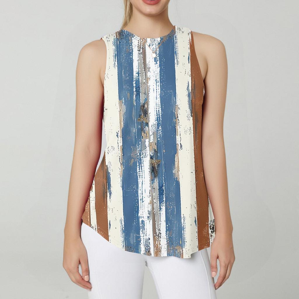 Women's Fashion Casual Sleeveless Vest Vintage Print -neck Sleeveless Top