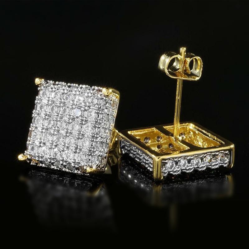 Huitan Einfache quadratische Ohrstecker für Damen, voll besetzt mit glänzendem Zirkonia, Silberfarbe/Goldfarbe, OL-Stil, vielseitiger Modeschmuck