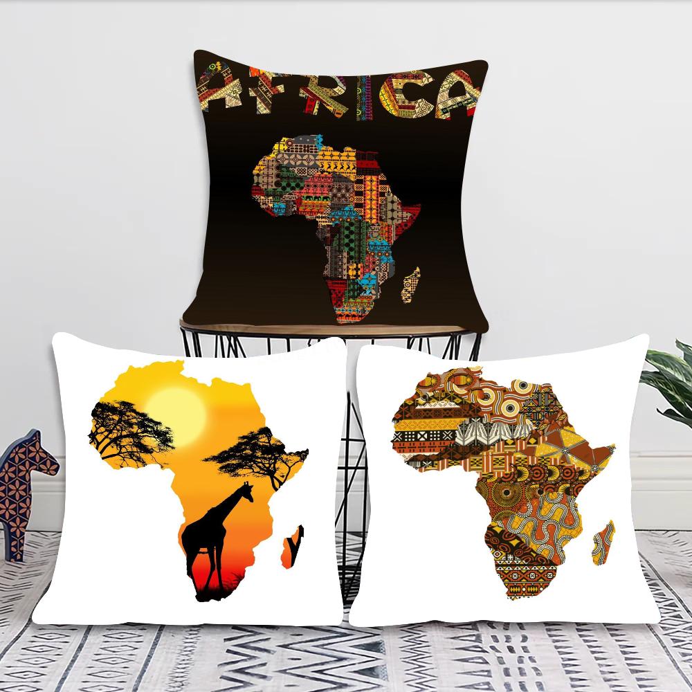 1Pc Map Of Africa Geometrics Pillow Case Square Bedroom Sofa Leisure Comfort Cushion Car Living Room Home Decoration