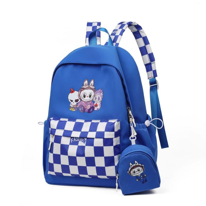 Labubu School Bag Plaid Backpack Student Bag Backpack Cute Primary School Students Large Capacity