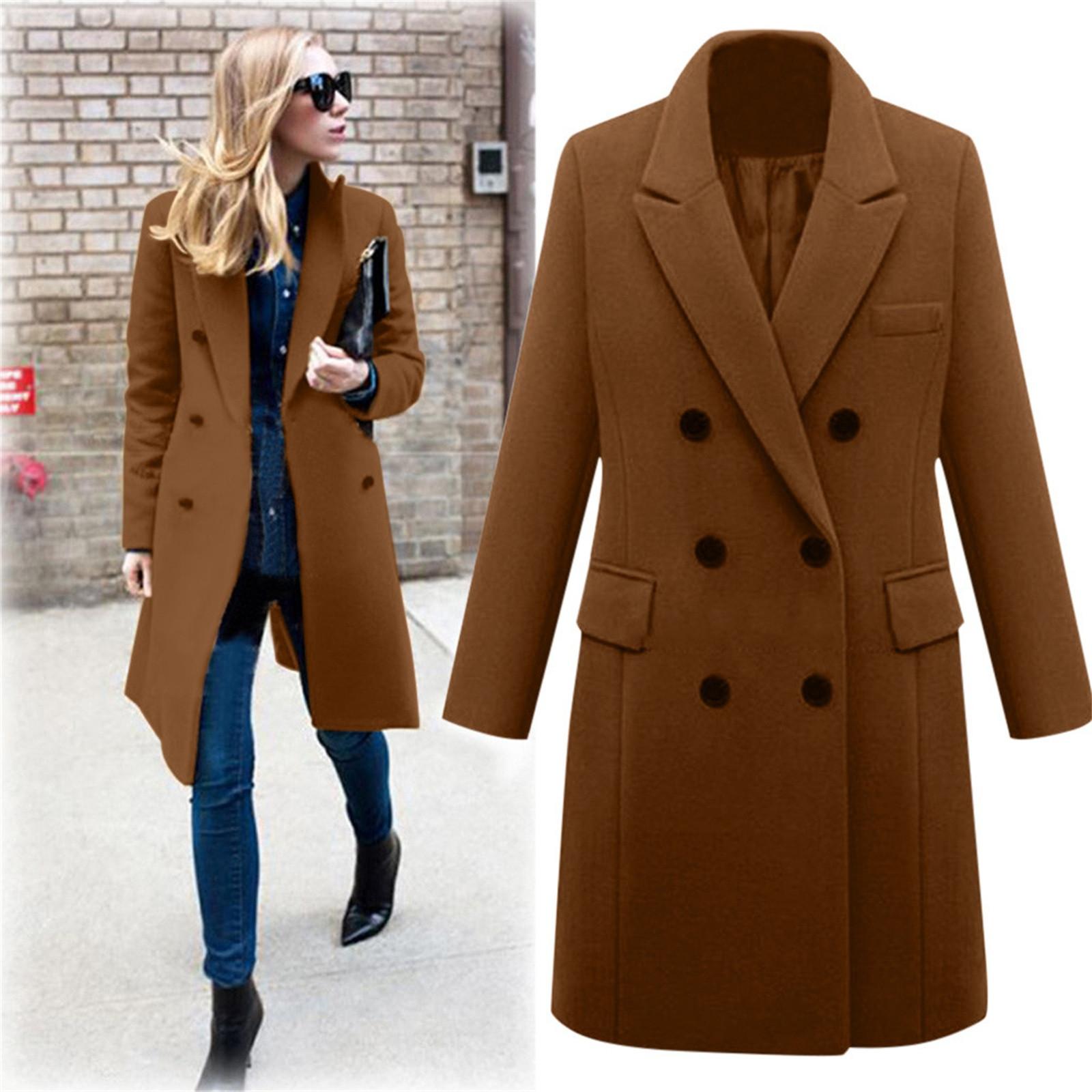 

Женское пальто, осеннее классическое двубортное длинное пальто, теплое теплое ветрозащитное зимнее пальто, уличная повседневная одежда, стильная куртка свободного покроя для отпуска XL верблюд
