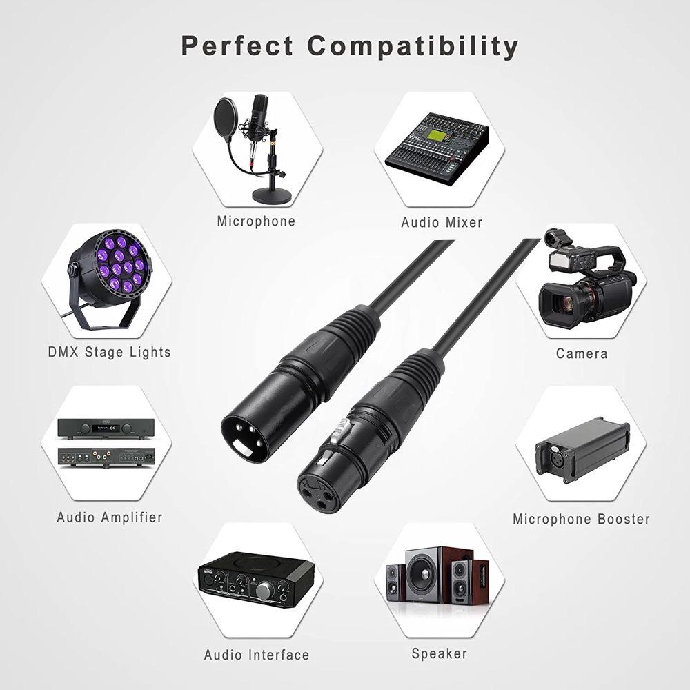 Dual Shielded XLR Male to Female Audio Cable, All Metal Gold Plated Connectors Balanced XLR Mic Cord for Microphone, Mixer, Speaker, Audio Recorder