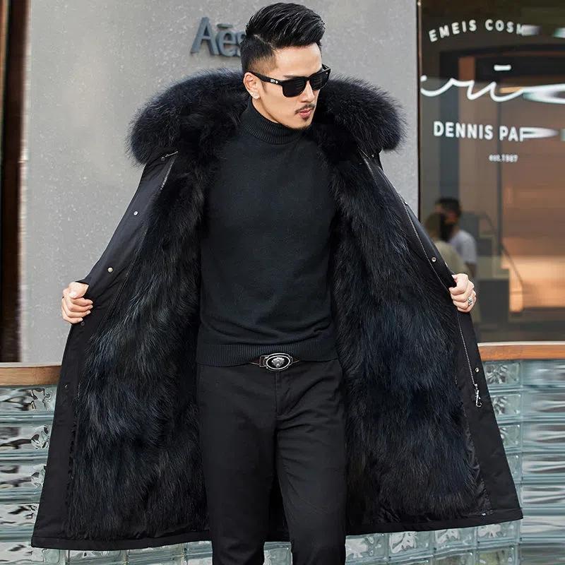 

WTEMPO Съемная подкладка из искусственного меха Повседневная ветровка Мужская зимняя парка средней длины Пальто Большие размеры Теплые меховые пальто с капюшоном Куртки M чёрный