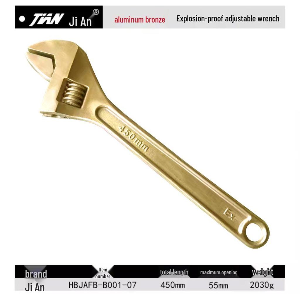 Explosion-Proof Beryllium Copper Adjustable Wrench - Sizes: 6", 8", 10", 12", 15", 18", 24"