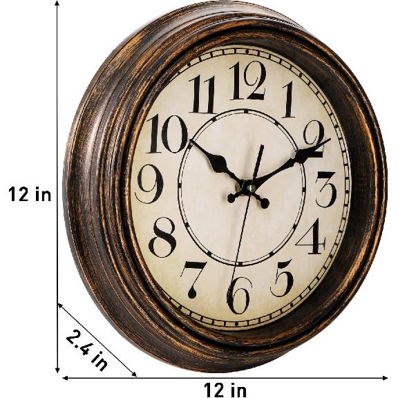 ZENFUN 12'' Round Classic Wall Clock, Battery Operated Quartz Clock Silent Non Ticking Wall Clock, Decorative for Kitchen, Home, Living Room,