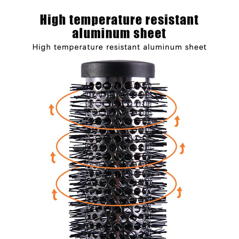 Runder Lockenwickler Kamm Haarstyling Nylonbürste Thermisches Aluminiumrohr Bürstenkopf für Frau Mann Haare föhnen und trocknen